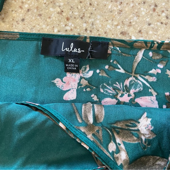 NWOT Lulus Remarkable Entrance Emerald Green Floral Print Satin Midi Dress - Picture 11 of 11